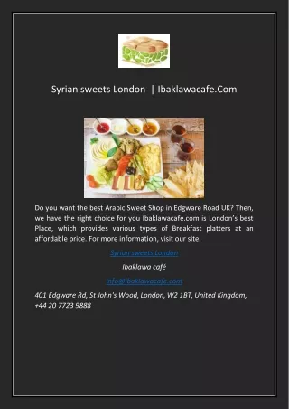 Syrian sweets London   Ibaklawacafe