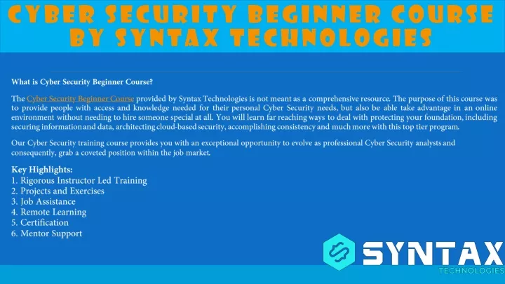 cyber security beginner course by syntax