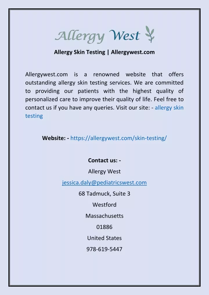 allergy skin testing allergywest com