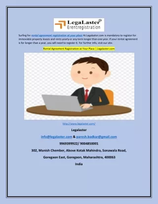 Rental Agreement Registration at Your Place | Legalaster.com