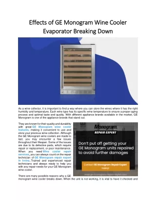 Effects of GE Monogram Wine Cooler Evaporator Breaking Down