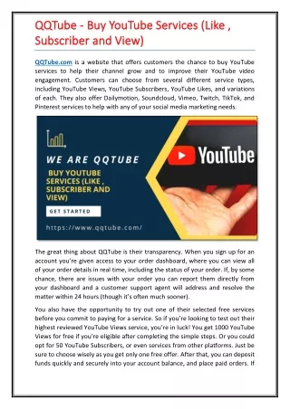 QQTube - Buy YouTube Services (Like , Subscriber and View)