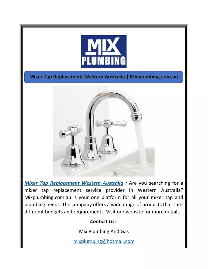 mixer tap replacement western australia