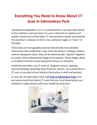 Everything You Need to Know About CT Scan in Edmondson Park