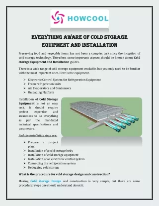 Everything Aware of Cold Storage Equipment and Installation