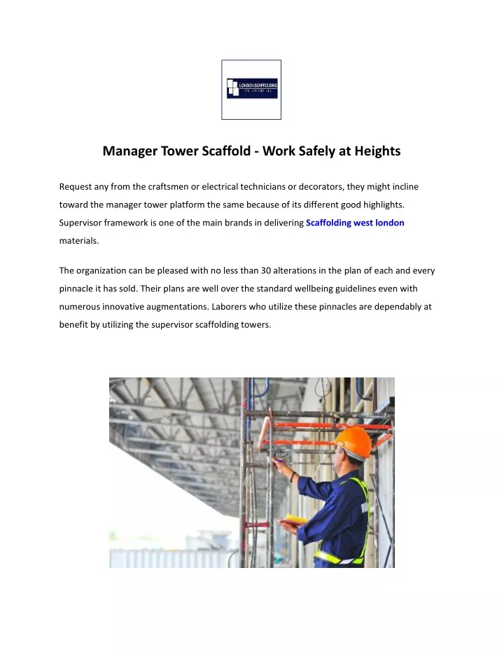 manager tower scaffold work safely at heights