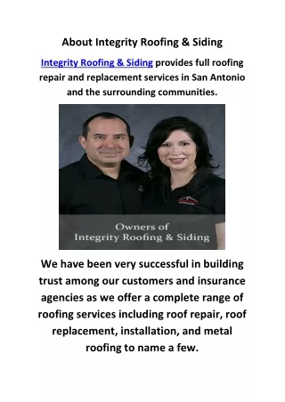 Integrity Roofing Company in San Antonio, TX