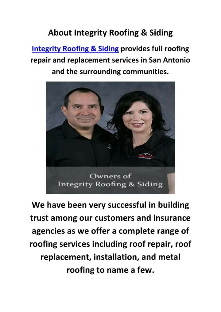about integrity roofing siding