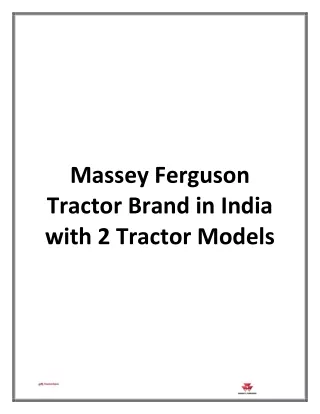 Massey Ferguson Tractor Brand in India with 2 Tractor Models