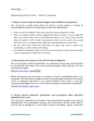 electricity and circuits class 6 science