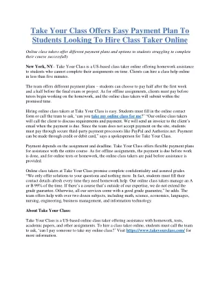 Take Your Class Offers Easy Payment Plan To Students Looking To Hire Class Taker Online