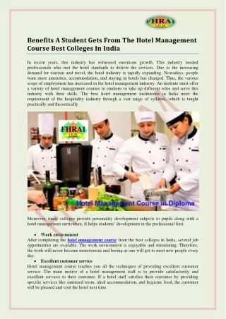 Benefits A Student Gets From The Hotel Management Course Best Colleges In India