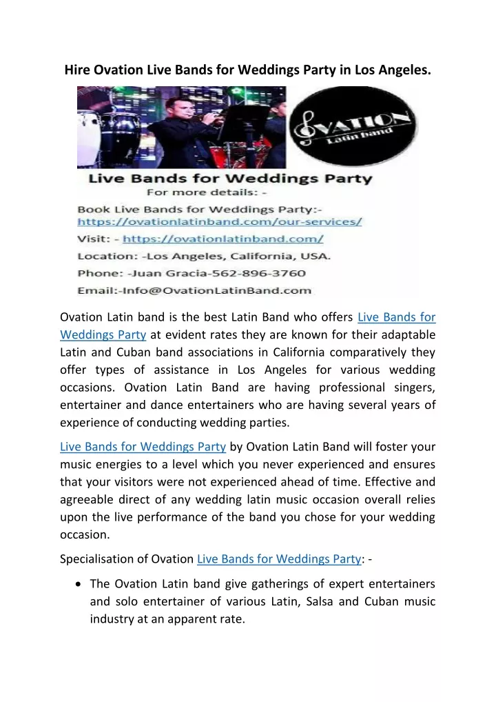 hire ovation live bands for weddings party