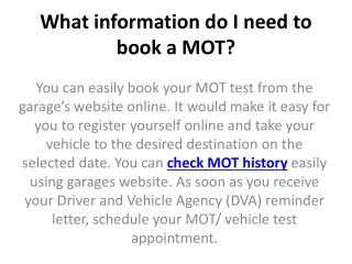 what information do i need to book a mot