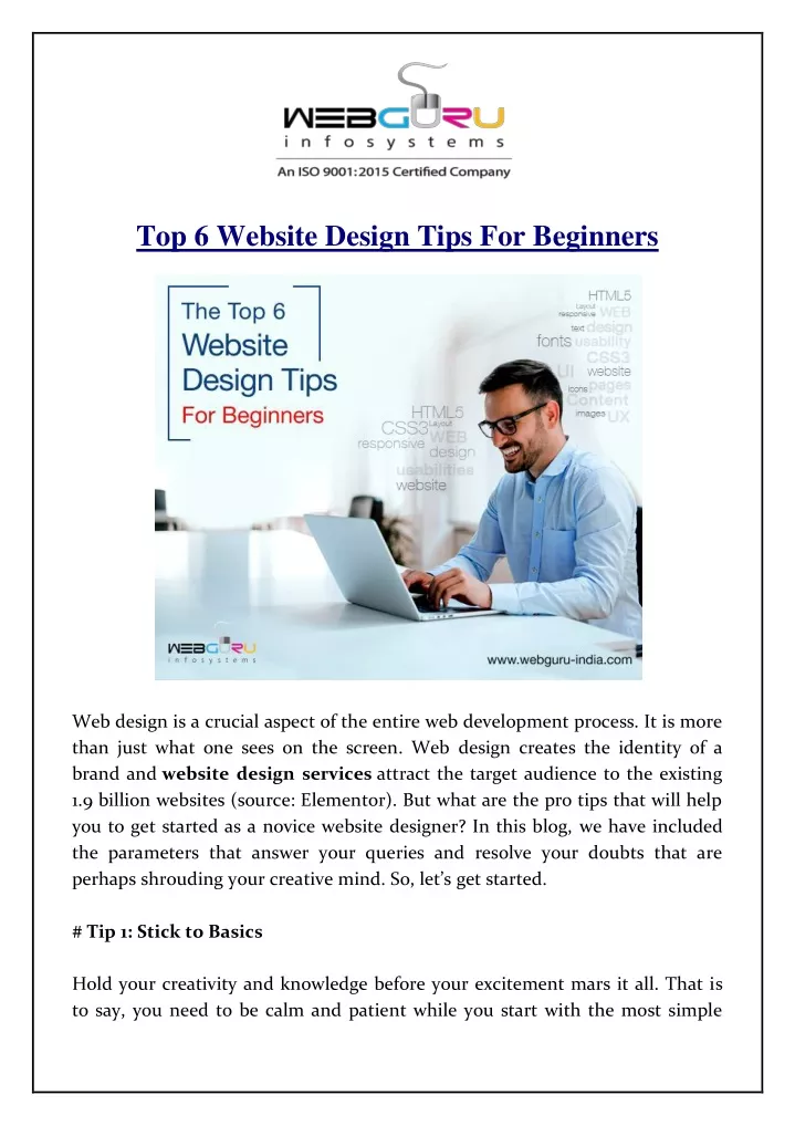 top 6 website design tips for beginners