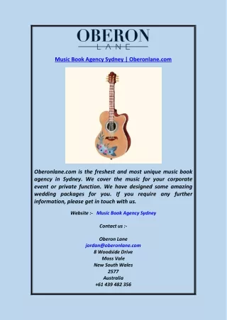 Music Book Agency Sydney  Oberonlane.com