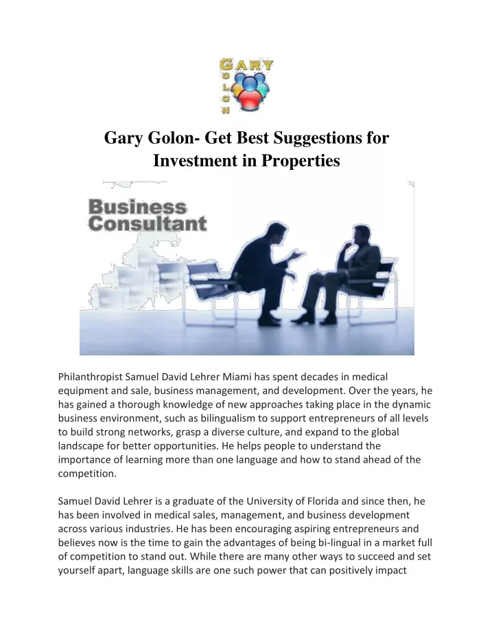 gary golon get best suggestions for investment