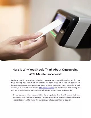 Here Is Why You Should Think About Outsourcing ATM Maintenance Work