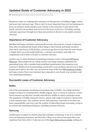 UPDATED GUIDE OF CUSTOMER ADVOCACY IN 2022