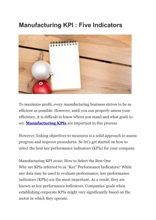 Manufacturing KPI  Five Indicators