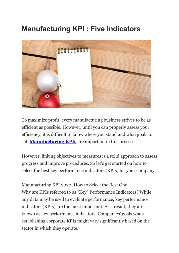 manufacturing kpi five indicators