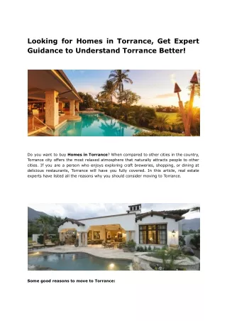 Looking for Homes in Torrance, Get Expert Guidance to Understand Torrance Better