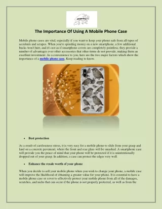 The Importance Of Using A Mobile Phone Case
