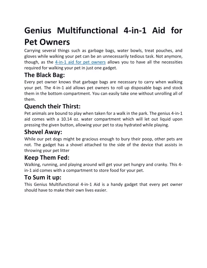 genius multifunctional 4 in 1 aid for pet owners
