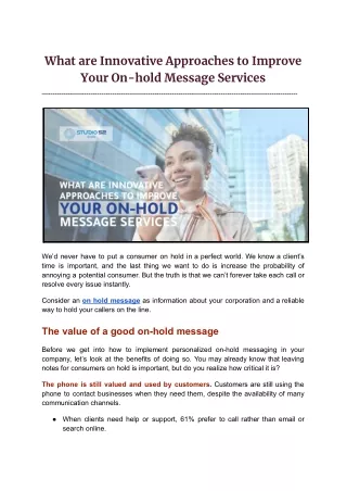 Know the Most Innovative Approaches to Improve your On-hold Message Services