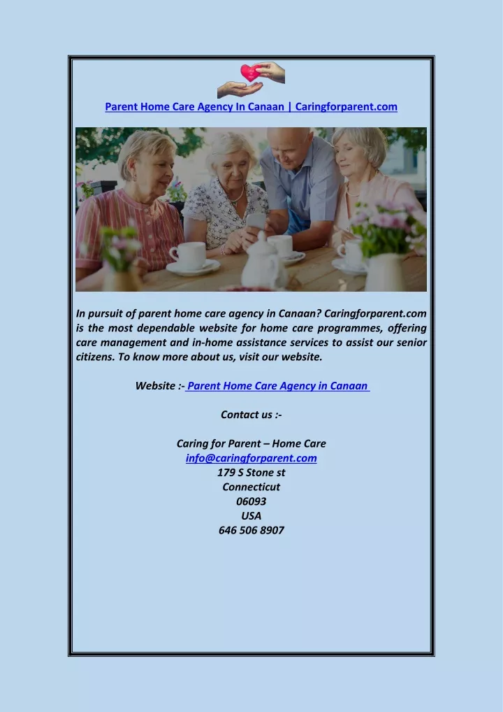 parent home care agency in canaan caringforparent