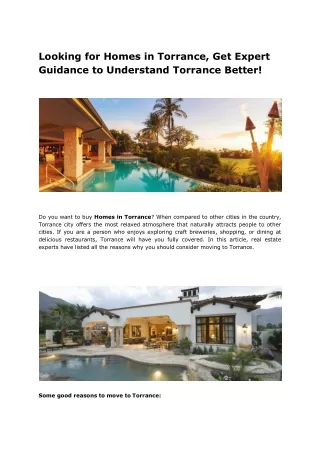 Looking for Homes in Torrance, Get Expert Guidance to Understand Torrance Better