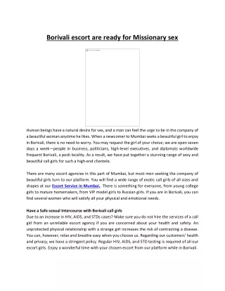 Borivali escort are ready for Missionary sex