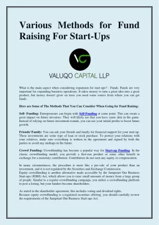 various methods for fund raising for start ups