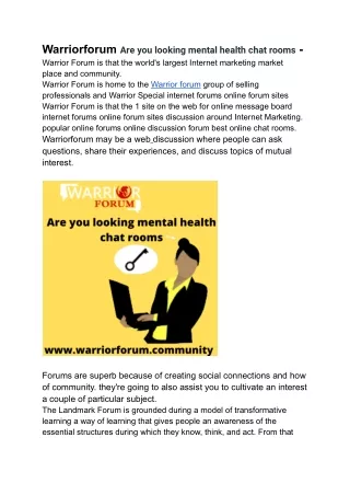 warriorforum are you looking mental health chat