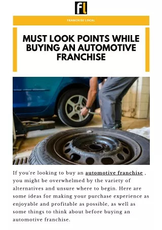 Points To Keep In Mind While Buying An Automotive Franchise