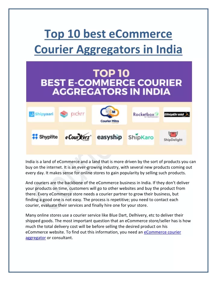 top 10 best ecommerce courier aggregators in india