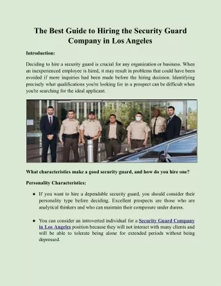 Top Things to Consider Before Hiring the Security Guard Company in Los Angeles