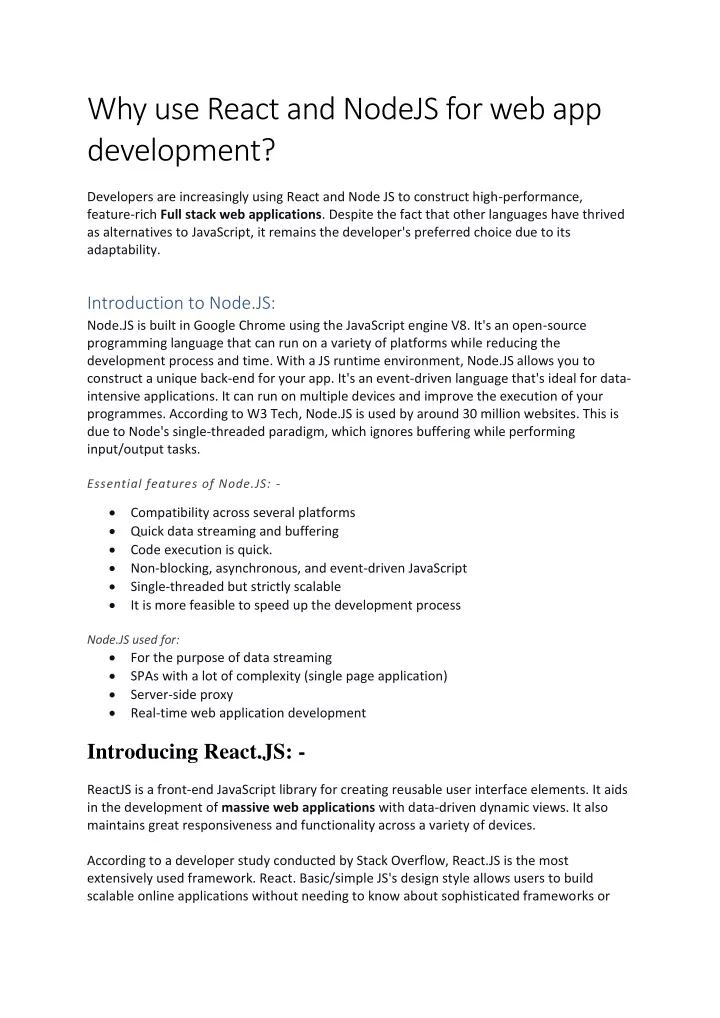 why use react and nodejs for web app development