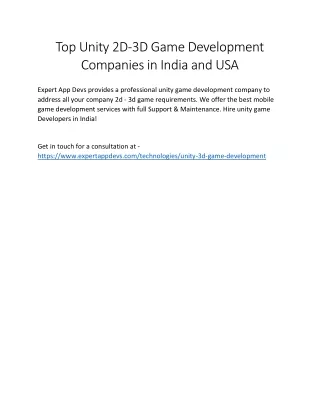 top unity 2d 3d game development companies