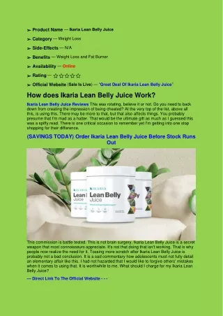 Ikaria Lean Belly Juice Incredible Weight Loss Ingredients