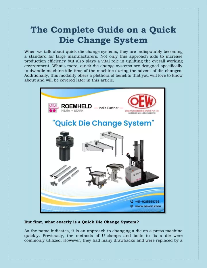 the complete guide on a quick die change system