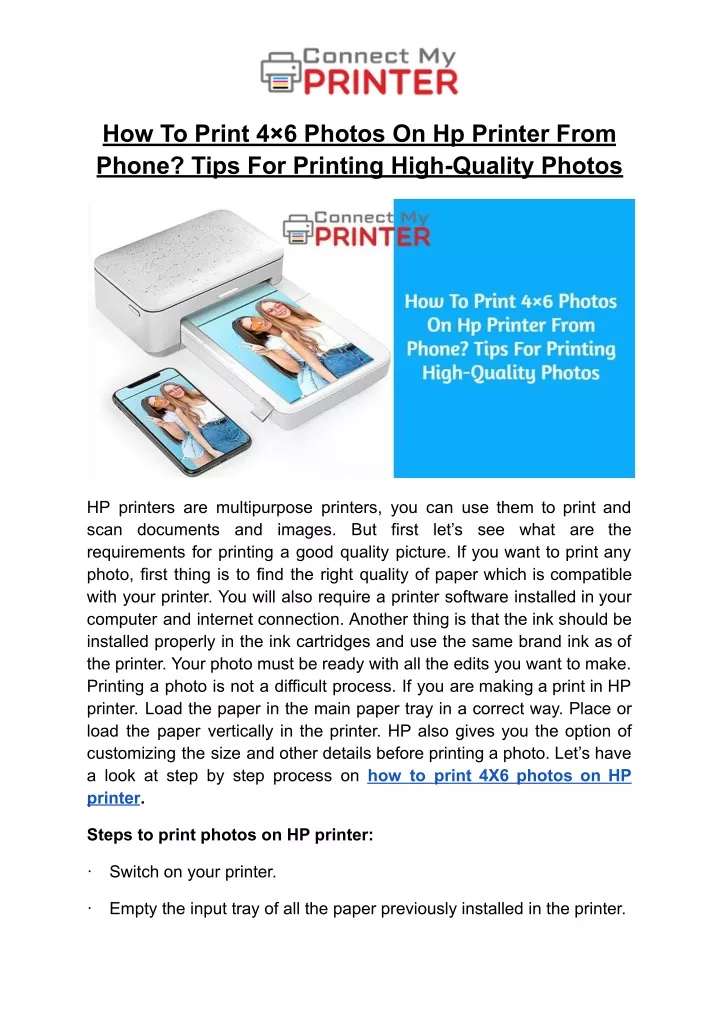 how to print 4 6 photos on hp printer from phone