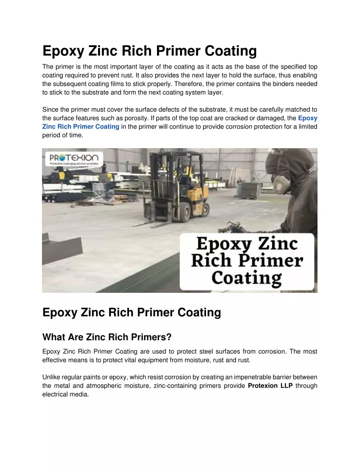 epoxy zinc rich primer coating