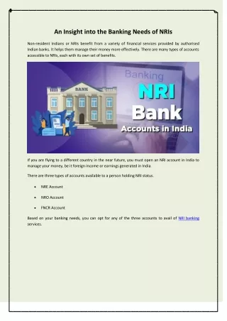 An Insight into the Banking Needs of NRIs
