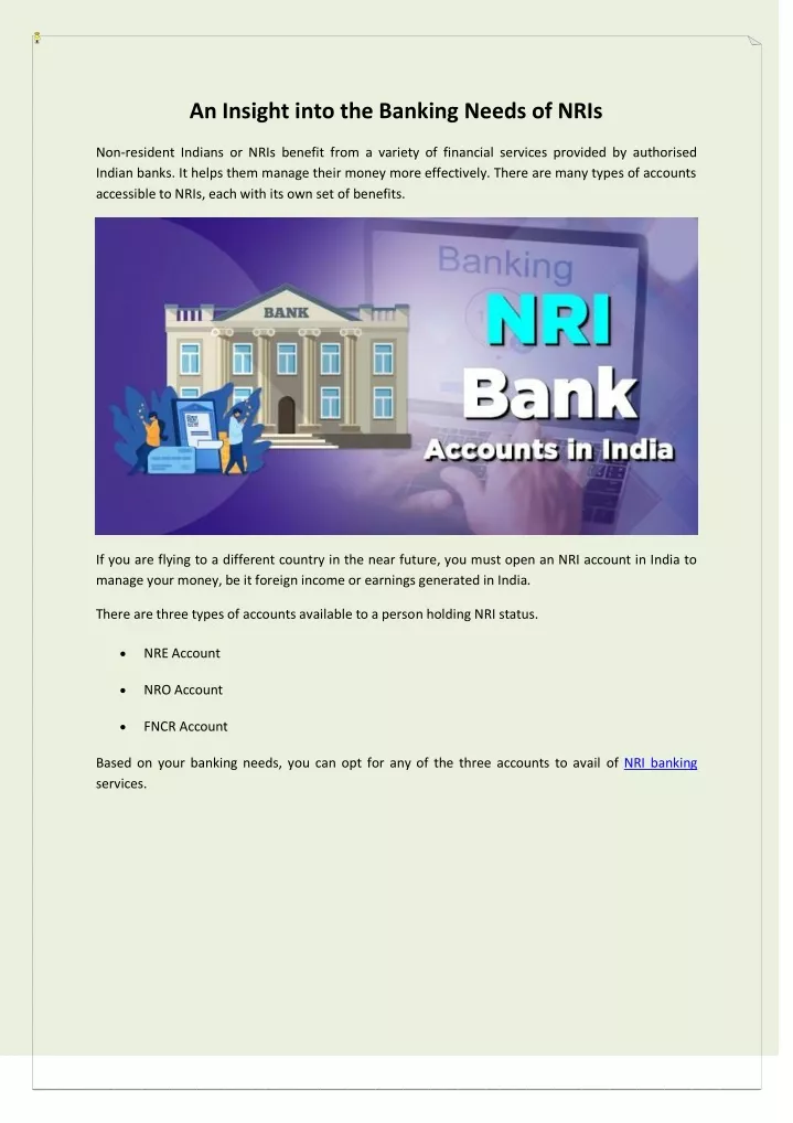 an insight into the banking needs of nris