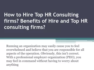 How to Hire Top HR Consulting firms? Benefits of Hire and Top HR consulting firm