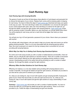 Cash Rummy App