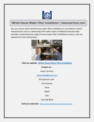 Whole House Water Filter Installation | Axxonservices.com