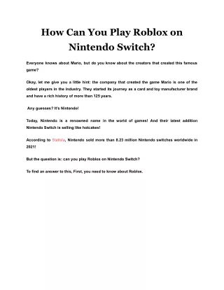 how can you play roblox on nintendo switch