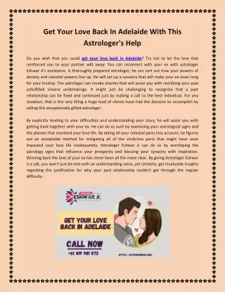 Get Your Love Back In Adelaide With This Astrologer's Help